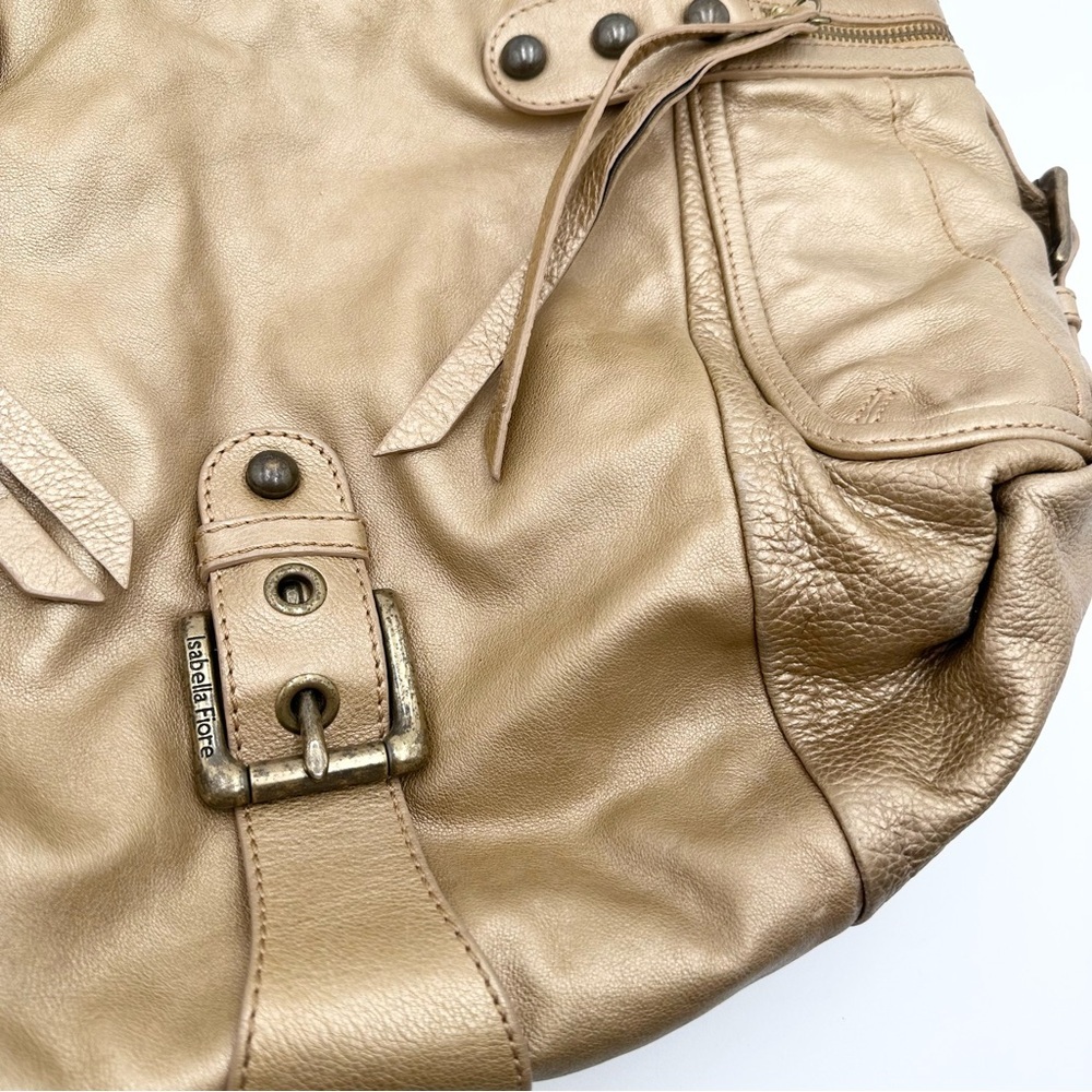 Isabella Fiore Leather Gold Hobo Shoulder Bag - Picture 3 of 16